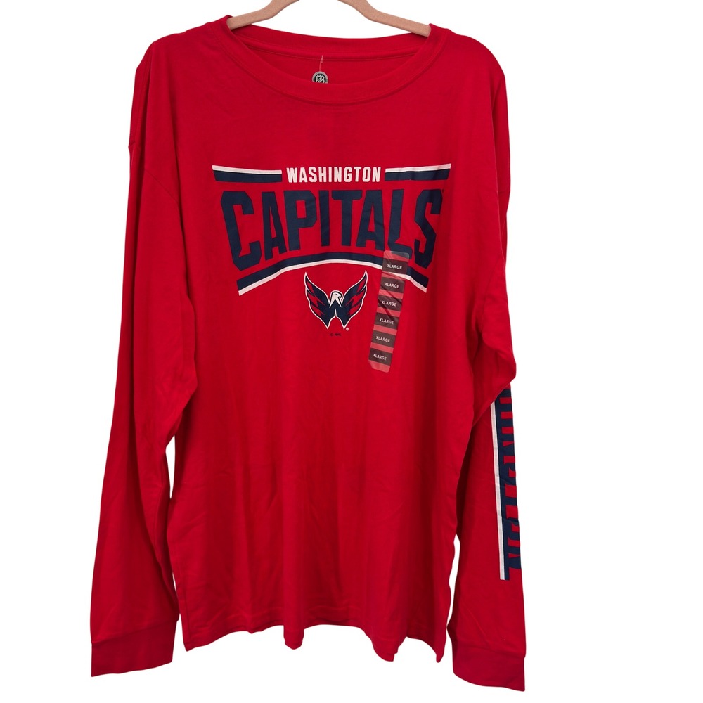 NHL Washington Capitals Long Sleeve Shirt Red Cotton Blend Graphic Mens XL NWT